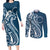 Kia Orana Cook Islands Couples Matching Long Sleeve Bodycon Dress and Long Sleeve Button Shirt Auika Plumeria Tropical Waves - Polynesian Pride