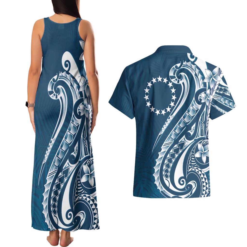 Kia Orana Cook Islands Couples Matching Tank Maxi Dress and Hawaiian Shirt Auika Plumeria Tropical Waves LT7 - Polynesian Pride