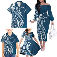 Kia Orana Cook Islands Family Matching Off The Shoulder Long Sleeve Dress and Hawaiian Shirt Auika Plumeria Tropical Waves LT7 - Polynesian Pride
