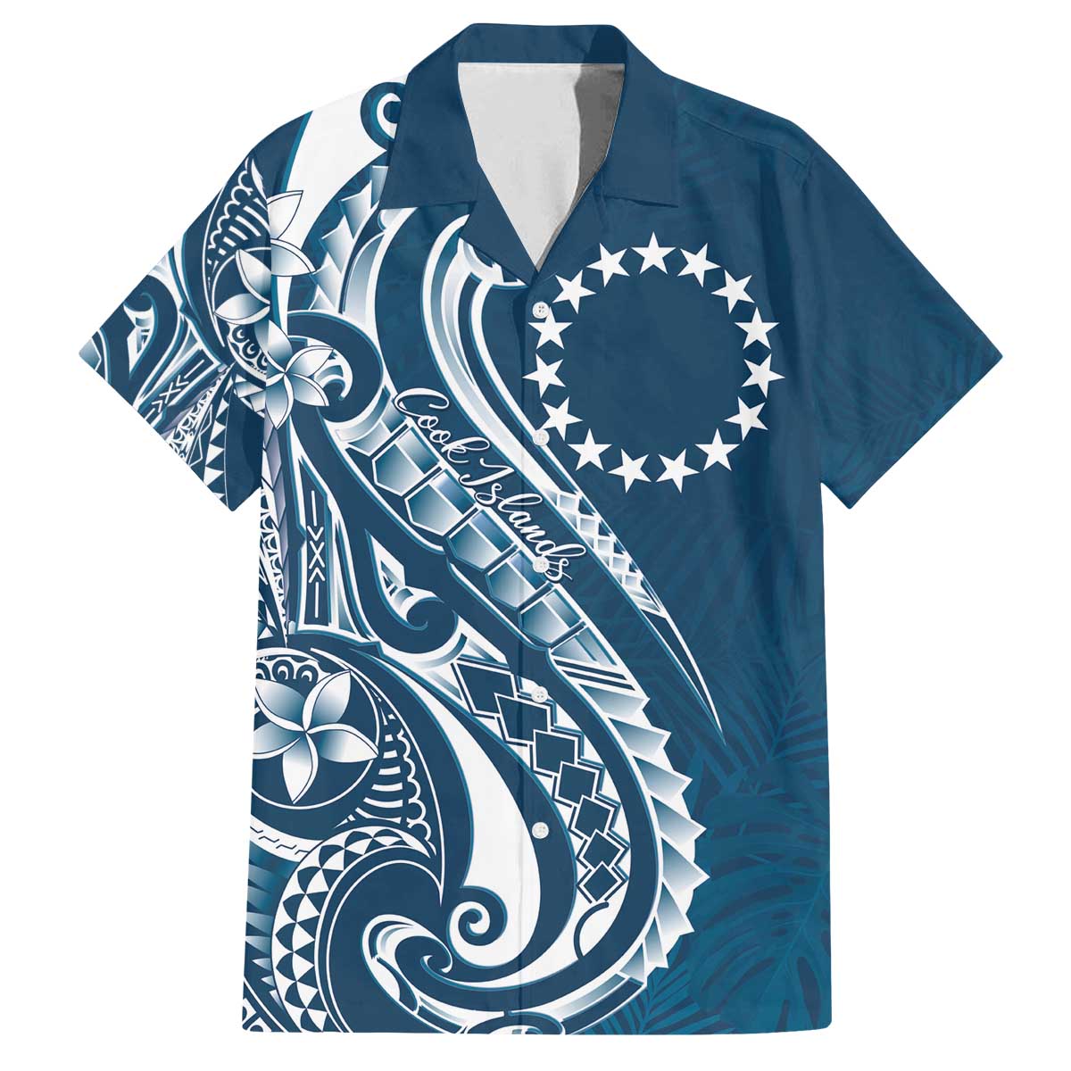 Kia Orana Cook Islands Family Matching Off The Shoulder Long Sleeve Dress and Hawaiian Shirt Auika Plumeria Tropical Waves LT7 Dad's Shirt - Short Sleeve Navy Blue - Polynesian Pride