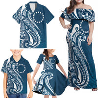 Kia Orana Cook Islands Family Matching Off Shoulder Maxi Dress and Hawaiian Shirt Auika Plumeria Tropical Waves LT7 - Polynesian Pride