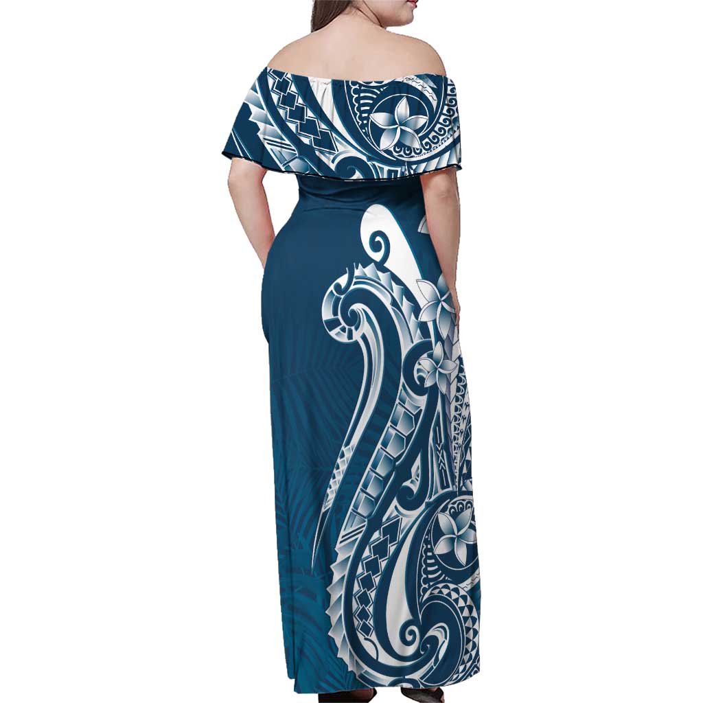 Kia Orana Cook Islands Family Matching Off Shoulder Maxi Dress and Hawaiian Shirt Auika Plumeria Tropical Waves LT7 - Polynesian Pride