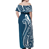 Kia Orana Cook Islands Family Matching Off Shoulder Maxi Dress and Hawaiian Shirt Auika Plumeria Tropical Waves LT7 - Polynesian Pride