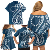 Kia Orana Cook Islands Family Matching Off Shoulder Short Dress and Hawaiian Shirt Auika Plumeria Tropical Waves LT7 - Polynesian Pride
