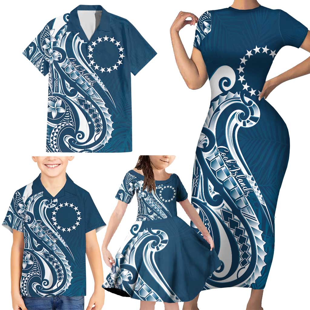 Kia Orana Cook Islands Family Matching Short Sleeve Bodycon Dress and Hawaiian Shirt Auika Plumeria Tropical Waves LT7 - Polynesian Pride