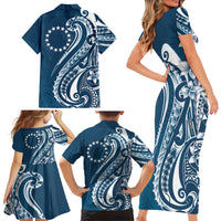 Kia Orana Cook Islands Family Matching Short Sleeve Bodycon Dress and Hawaiian Shirt Auika Plumeria Tropical Waves LT7 - Polynesian Pride