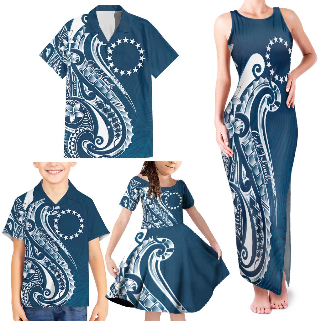 Kia Orana Cook Islands Family Matching Tank Maxi Dress and Hawaiian Shirt Auika Plumeria Tropical Waves LT7 - Polynesian Pride