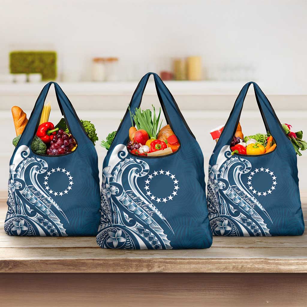 Kia Orana Cook Islands Grocery Bag Auika Plumeria Tropical Waves - Polynesian Pride