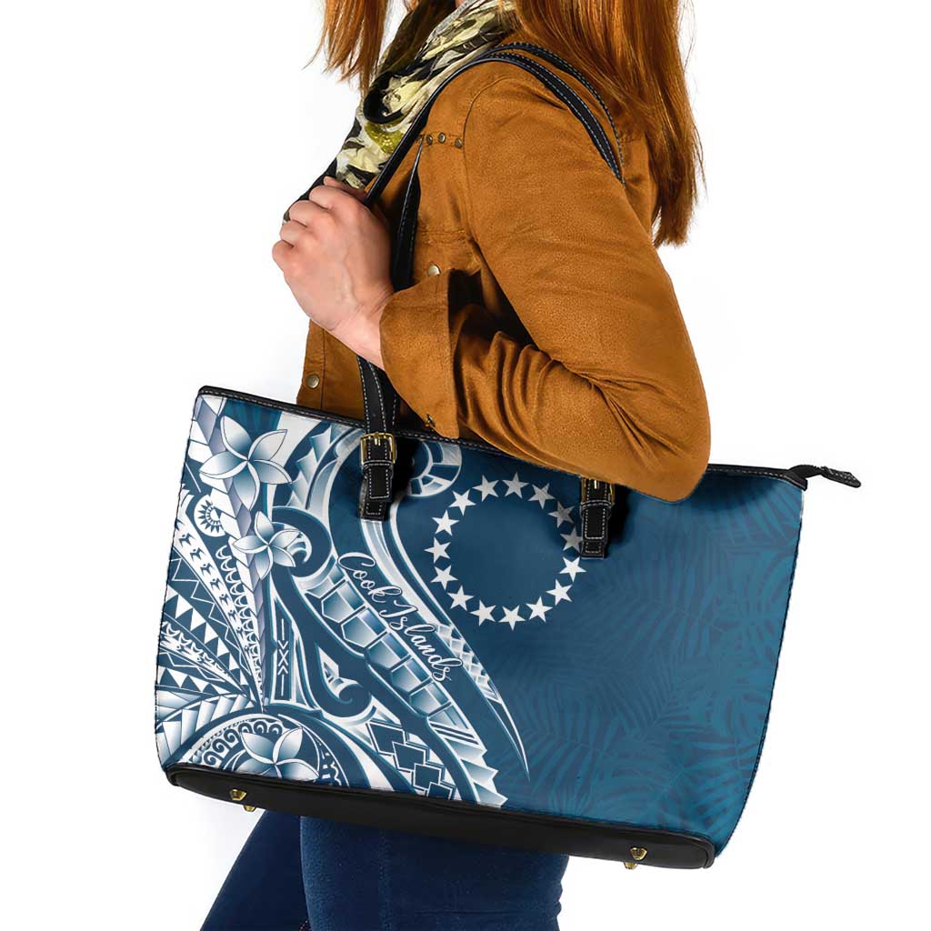 Kia Orana Cook Islands Leather Tote Bag Auika Plumeria Tropical Waves - Polynesian Pride