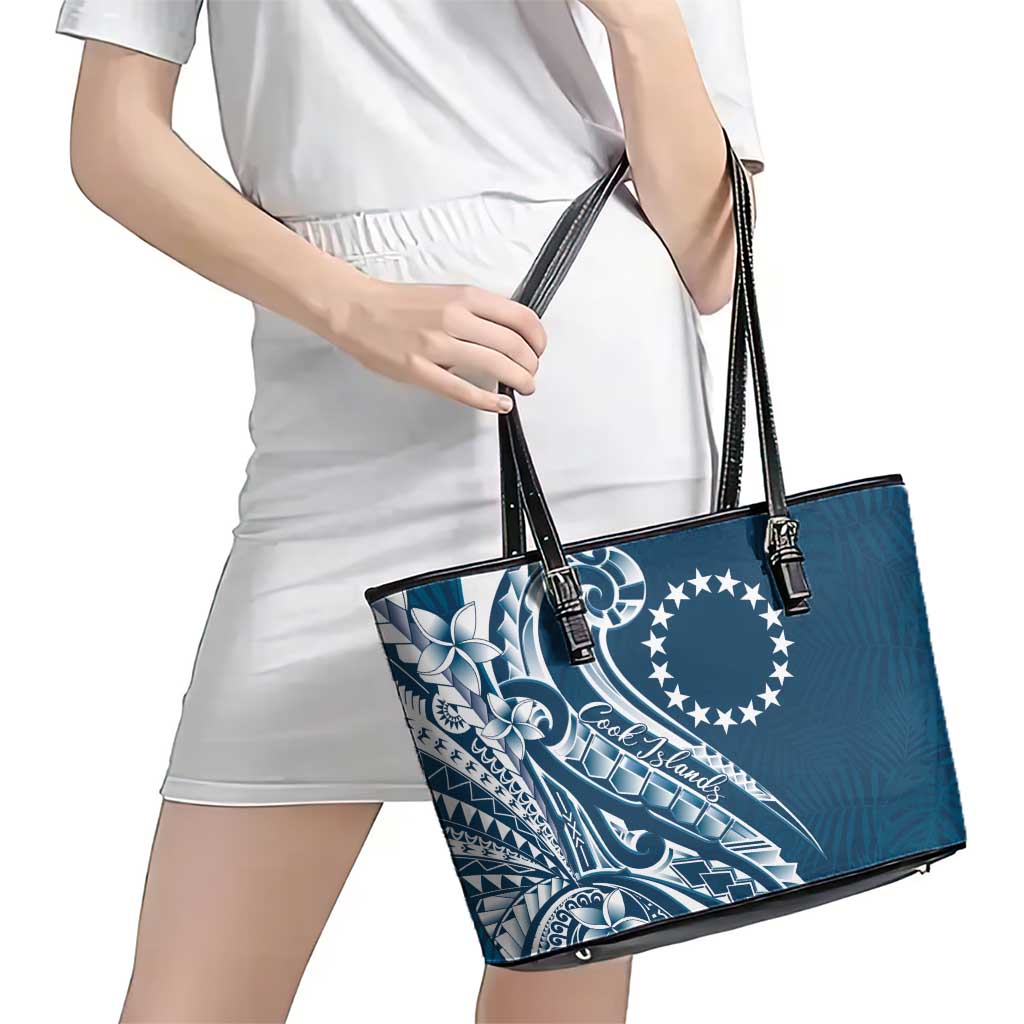 Kia Orana Cook Islands Leather Tote Bag Auika Plumeria Tropical Waves - Polynesian Pride