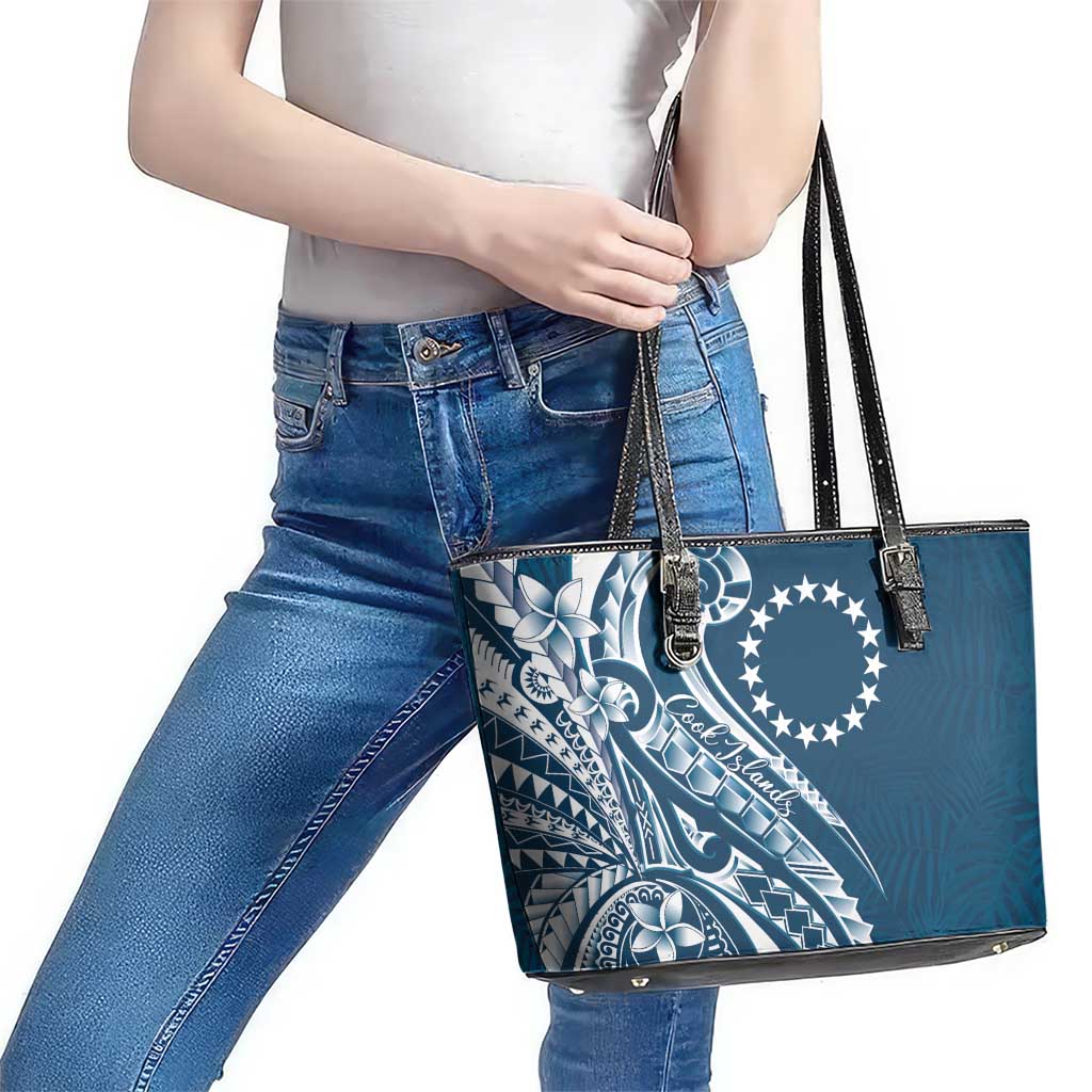 Kia Orana Cook Islands Leather Tote Bag Auika Plumeria Tropical Waves - Polynesian Pride