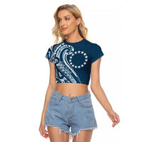 Kia Orana Cook Islands Raglan Cropped T Shirt Auika Plumeria Tropical Waves - Polynesian Pride