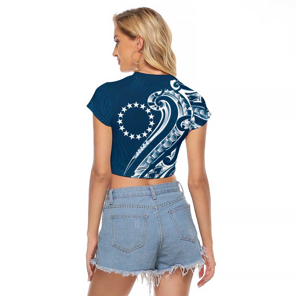 Kia Orana Cook Islands Raglan Cropped T Shirt Auika Plumeria Tropical Waves - Polynesian Pride