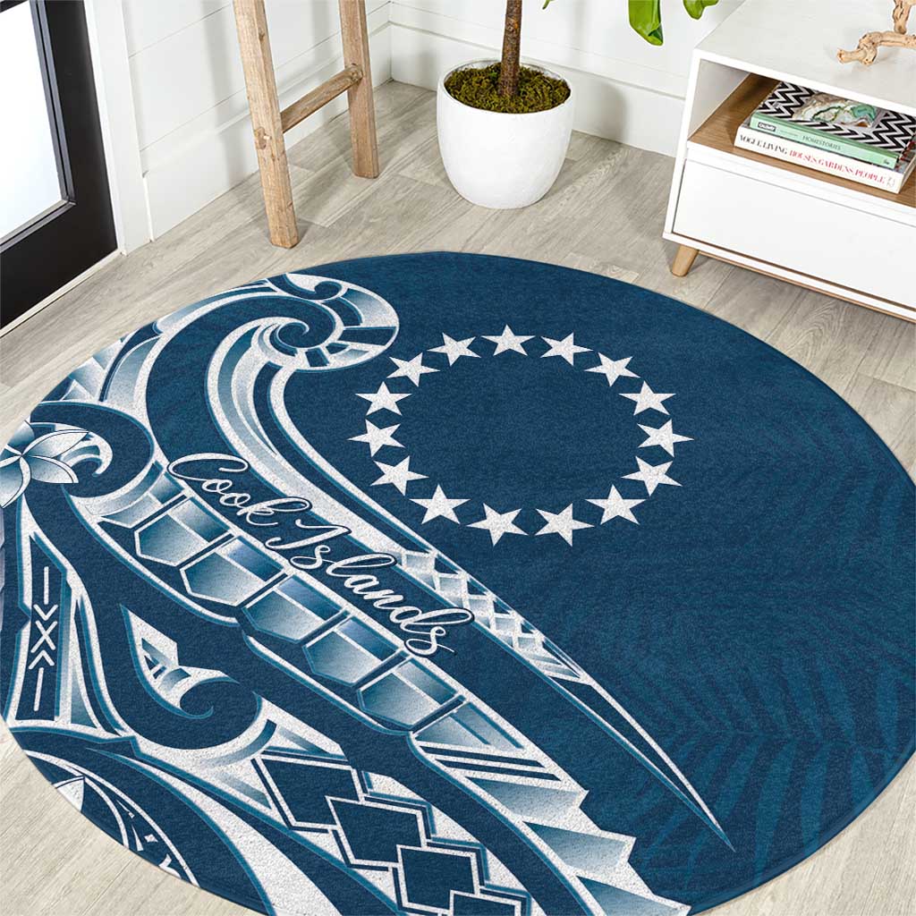 Kia Orana Cook Islands Round Carpet Auika Plumeria Tropical Waves LT7 Navy Blue - Polynesian Pride