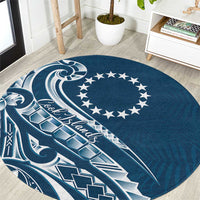 Kia Orana Cook Islands Round Carpet Auika Plumeria Tropical Waves LT7 Navy Blue - Polynesian Pride