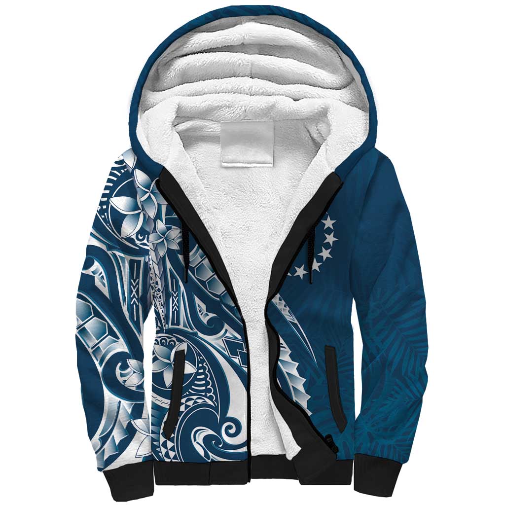 Kia Orana Cook Islands Sherpa Hoodie Auika Plumeria Tropical Waves - Polynesian Pride
