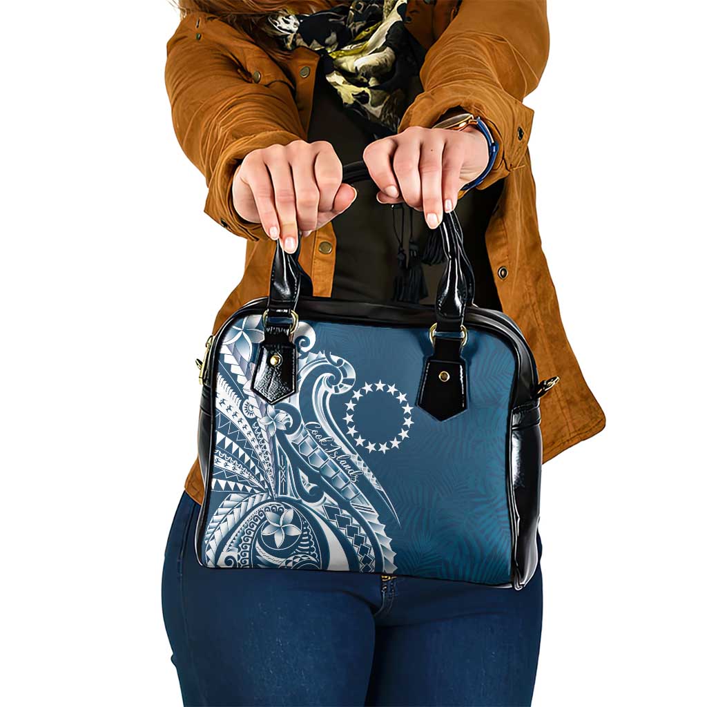 Kia Orana Cook Islands Shoulder Handbag Auika Plumeria Tropical Waves LT7 One Size Navy Blue - Polynesian Pride