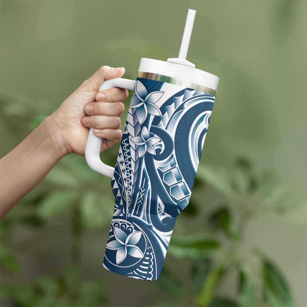 Kia Orana Cook Islands Tumbler With Handle Auika Plumeria Tropical Waves - Polynesian Pride