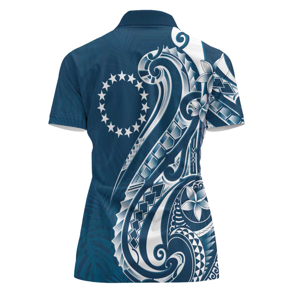Kia Orana Cook Islands Women Polo Shirt Auika Plumeria Tropical Waves - Polynesian Pride