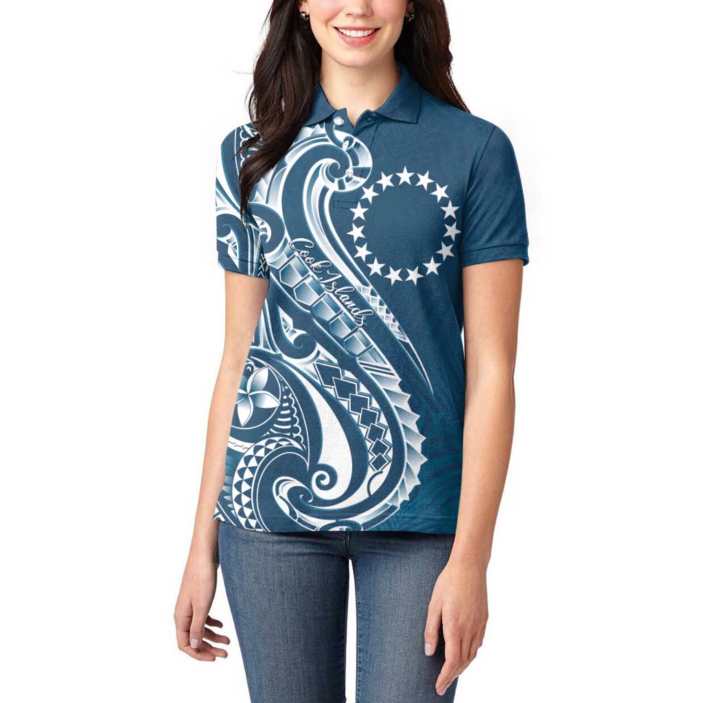 Kia Orana Cook Islands Women Polo Shirt Auika Plumeria Tropical Waves - Polynesian Pride
