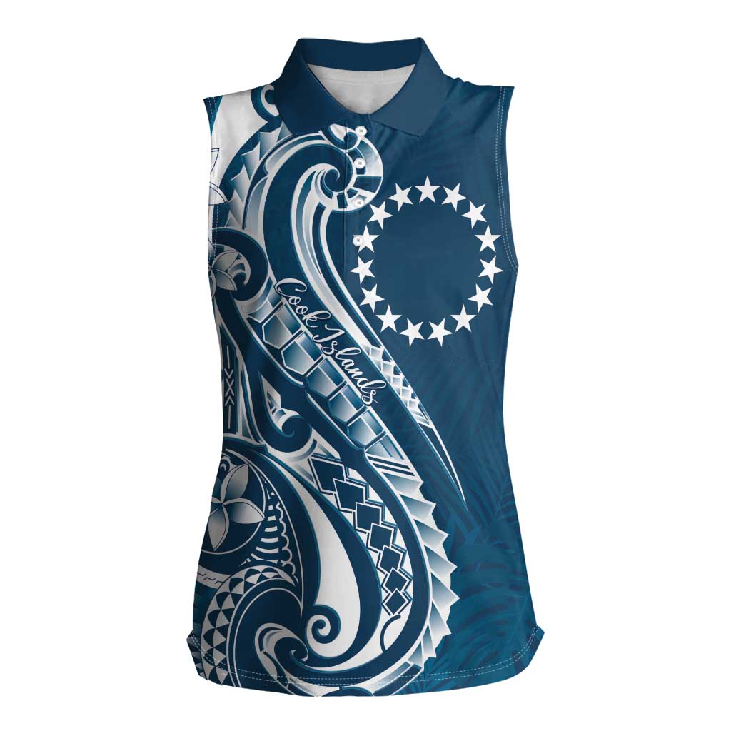 Kia Orana Cook Islands Women Sleeveless Polo Shirt Auika Plumeria Tropical Waves - Polynesian Pride