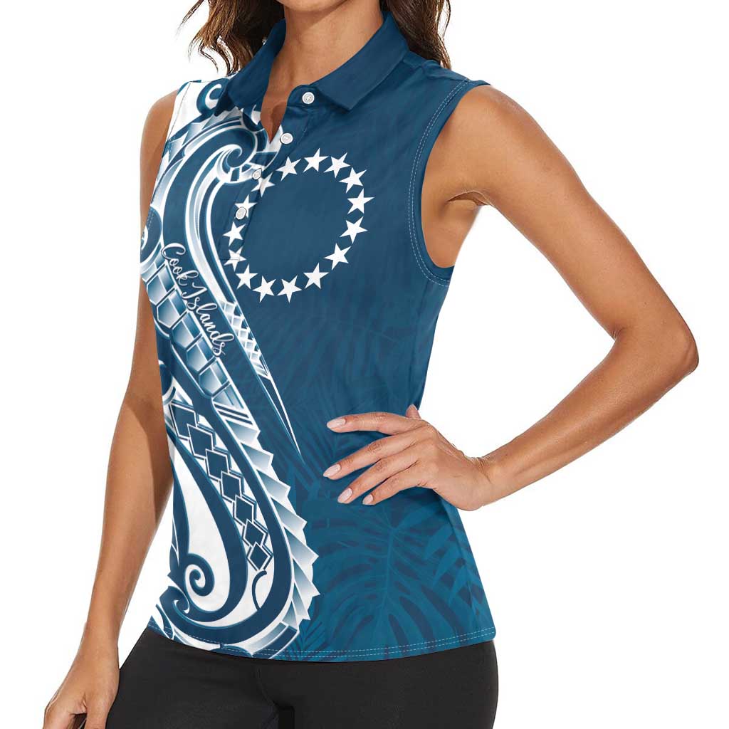 Kia Orana Cook Islands Women Sleeveless Polo Shirt Auika Plumeria Tropical Waves - Polynesian Pride