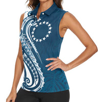 Kia Orana Cook Islands Women Sleeveless Polo Shirt Auika Plumeria Tropical Waves - Polynesian Pride
