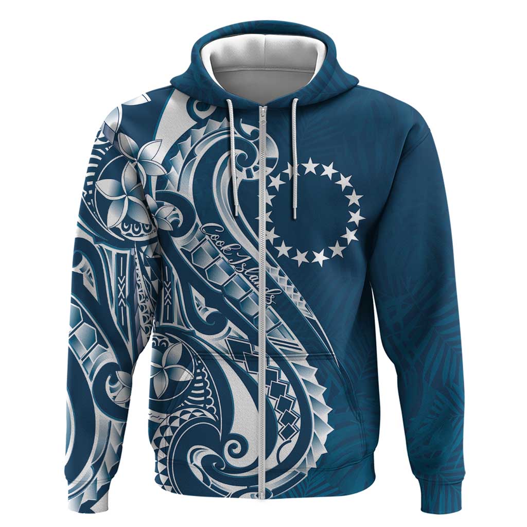 Kia Orana Cook Islands Zip Hoodie Auika Plumeria Tropical Waves - Polynesian Pride