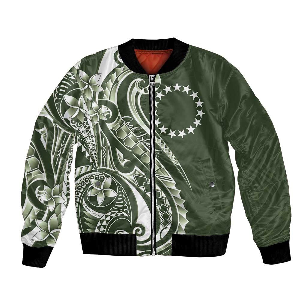 Kia Orana Cook Islands Bomber Jacket Matie Plumeria Tropical Waves - Polynesian Pride