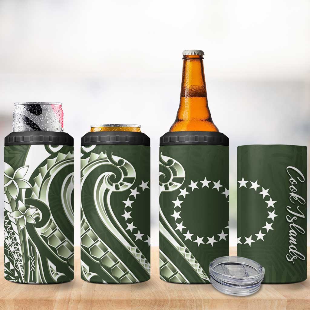 Kia Orana Cook Islands 4 in 1 Can Cooler Tumbler Matie Plumeria Tropical Waves - Polynesian Pride
