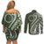 Kia Orana Cook Islands Couples Matching Off Shoulder Short Dress and Long Sleeve Button Shirt Matie Plumeria Tropical Waves - Polynesian Pride
