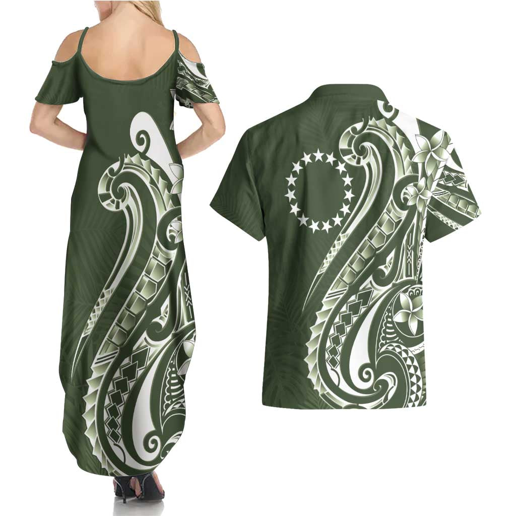 Kia Orana Cook Islands Couples Matching Summer Maxi Dress and Hawaiian Shirt Matie Plumeria Tropical Waves LT7 - Polynesian Pride