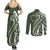 Kia Orana Cook Islands Couples Matching Summer Maxi Dress and Long Sleeve Button Shirt Matie Plumeria Tropical Waves - Polynesian Pride