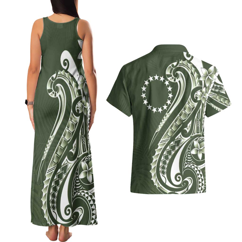 Kia Orana Cook Islands Couples Matching Tank Maxi Dress and Hawaiian Shirt Matie Plumeria Tropical Waves LT7 - Polynesian Pride