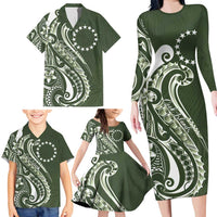 Kia Orana Cook Islands Family Matching Long Sleeve Bodycon Dress and Hawaiian Shirt Matie Plumeria Tropical Waves LT7 - Polynesian Pride