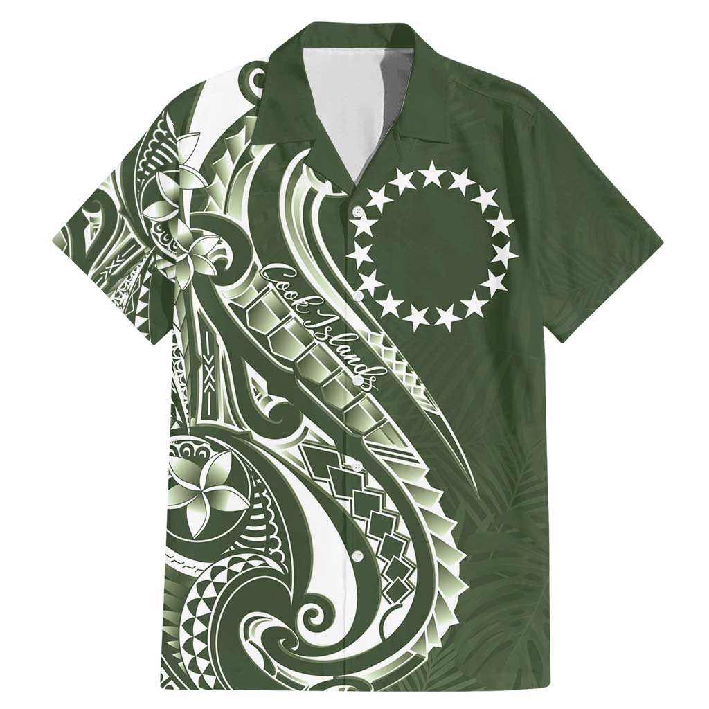 Kia Orana Cook Islands Family Matching Mermaid Dress and Hawaiian Shirt Matie Plumeria Tropical Waves LT7 Dad's Shirt - Short Sleeve Sage Green - Polynesian Pride
