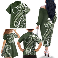 Kia Orana Cook Islands Family Matching Off The Shoulder Long Sleeve Dress and Hawaiian Shirt Matie Plumeria Tropical Waves LT7 - Polynesian Pride