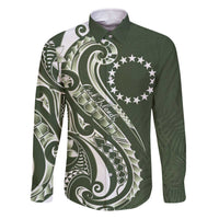 Kia Orana Cook Islands Family Matching Off The Shoulder Long Sleeve Dress and Hawaiian Shirt Matie Plumeria Tropical Waves LT7 Dad's Shirt - Long Sleeve Sage Green - Polynesian Pride