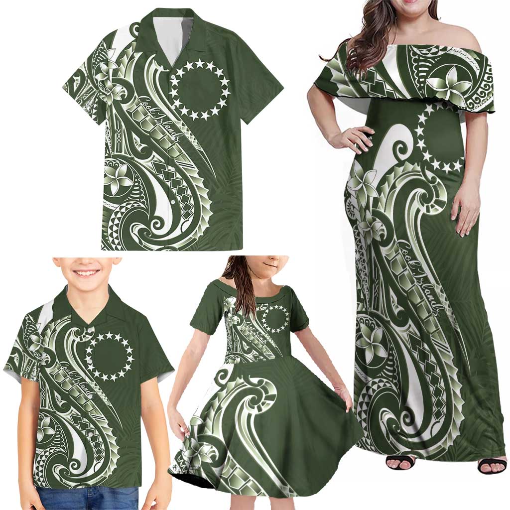 Kia Orana Cook Islands Family Matching Off Shoulder Maxi Dress and Hawaiian Shirt Matie Plumeria Tropical Waves LT7 - Polynesian Pride