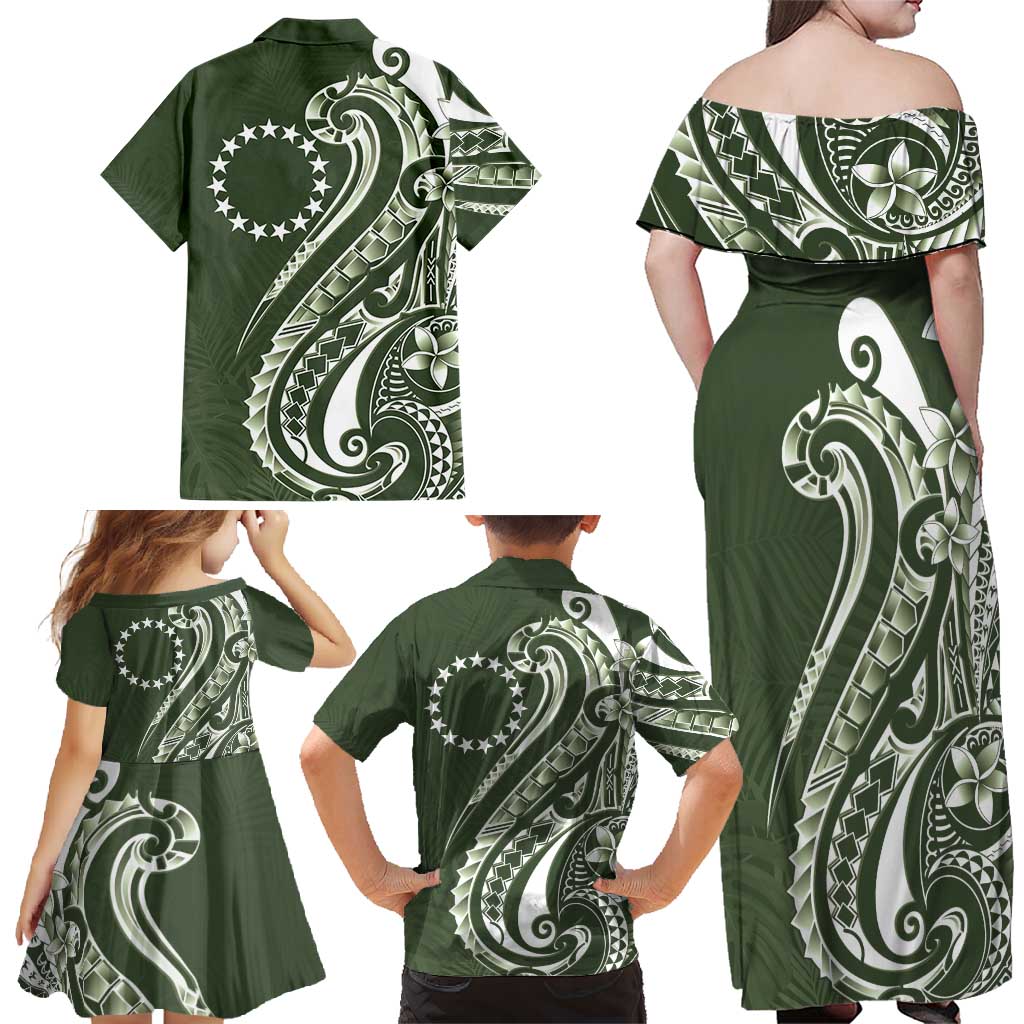 Kia Orana Cook Islands Family Matching Off Shoulder Maxi Dress and Hawaiian Shirt Matie Plumeria Tropical Waves LT7 - Polynesian Pride