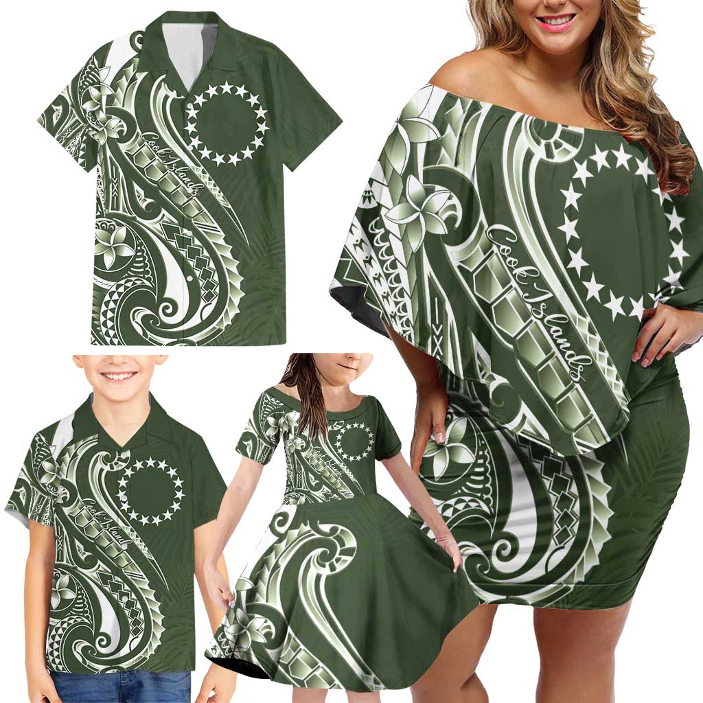 Kia Orana Cook Islands Family Matching Off Shoulder Short Dress and Hawaiian Shirt Matie Plumeria Tropical Waves LT7 - Polynesian Pride