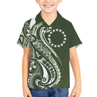 Kia Orana Cook Islands Family Matching Off Shoulder Short Dress and Hawaiian Shirt Matie Plumeria Tropical Waves LT7 Son's Shirt Sage Green - Polynesian Pride