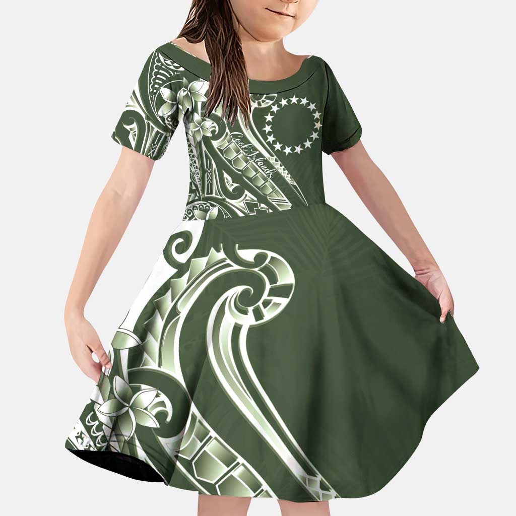 Kia Orana Cook Islands Family Matching Puletasi and Hawaiian Shirt Matie Plumeria Tropical Waves LT7 Daughter's Dress Sage Green - Polynesian Pride