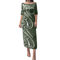 Kia Orana Cook Islands Family Matching Puletasi and Hawaiian Shirt Matie Plumeria Tropical Waves LT7 Mom's Dress Sage Green - Polynesian Pride