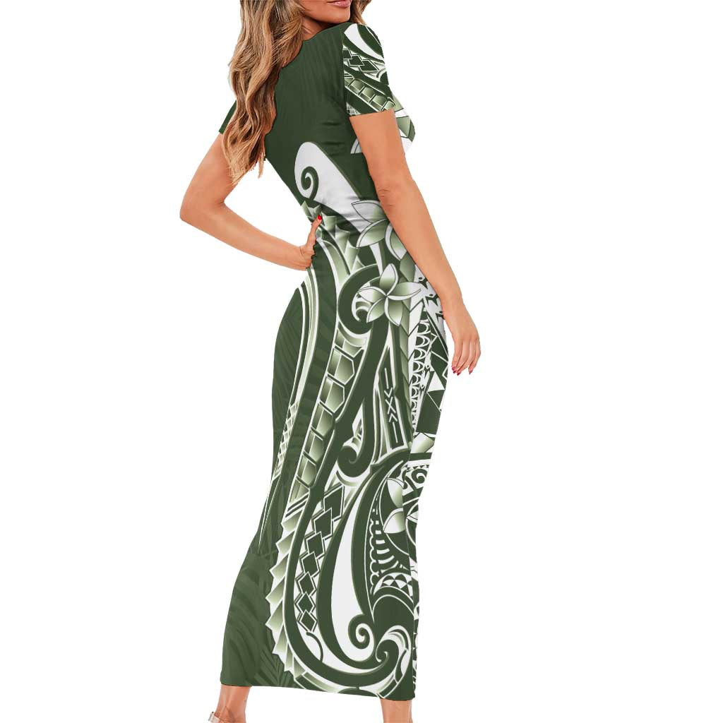 Kia Orana Cook Islands Family Matching Short Sleeve Bodycon Dress and Hawaiian Shirt Matie Plumeria Tropical Waves LT7 - Polynesian Pride