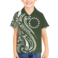 Kia Orana Cook Islands Family Matching Short Sleeve Bodycon Dress and Hawaiian Shirt Matie Plumeria Tropical Waves LT7 Son's Shirt Sage Green - Polynesian Pride
