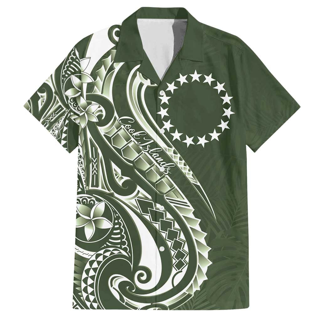 Kia Orana Cook Islands Family Matching Summer Maxi Dress and Hawaiian Shirt Matie Plumeria Tropical Waves LT7 Dad's Shirt - Short Sleeve Sage Green - Polynesian Pride