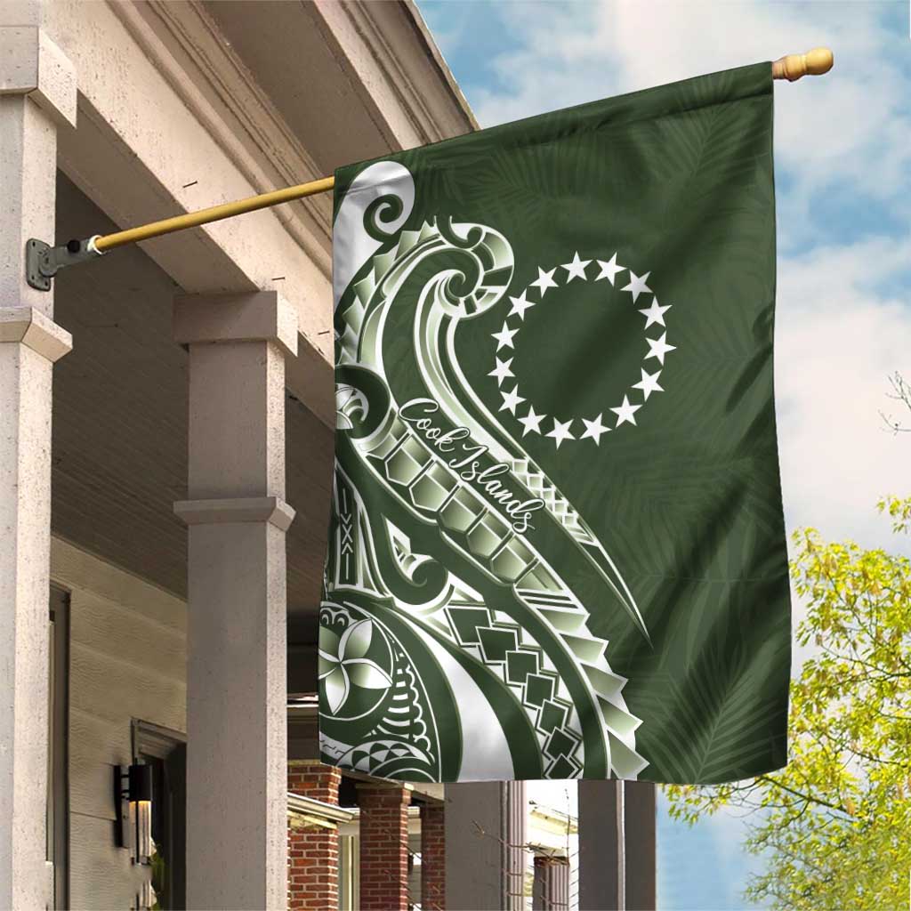 Kia Orana Cook Islands Garden Flag Matie Plumeria Tropical Waves LT7 House Flag Sage Green - Polynesian Pride