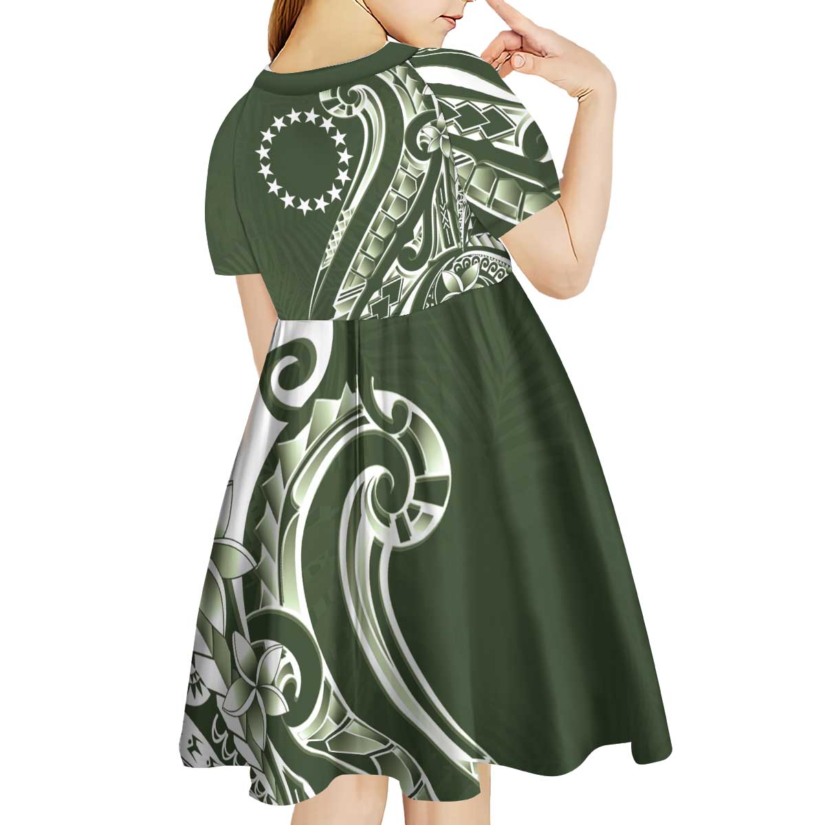 Kia Orana Cook Islands Kid Short Sleeve Dress Matie Plumeria Tropical Waves - Polynesian Pride