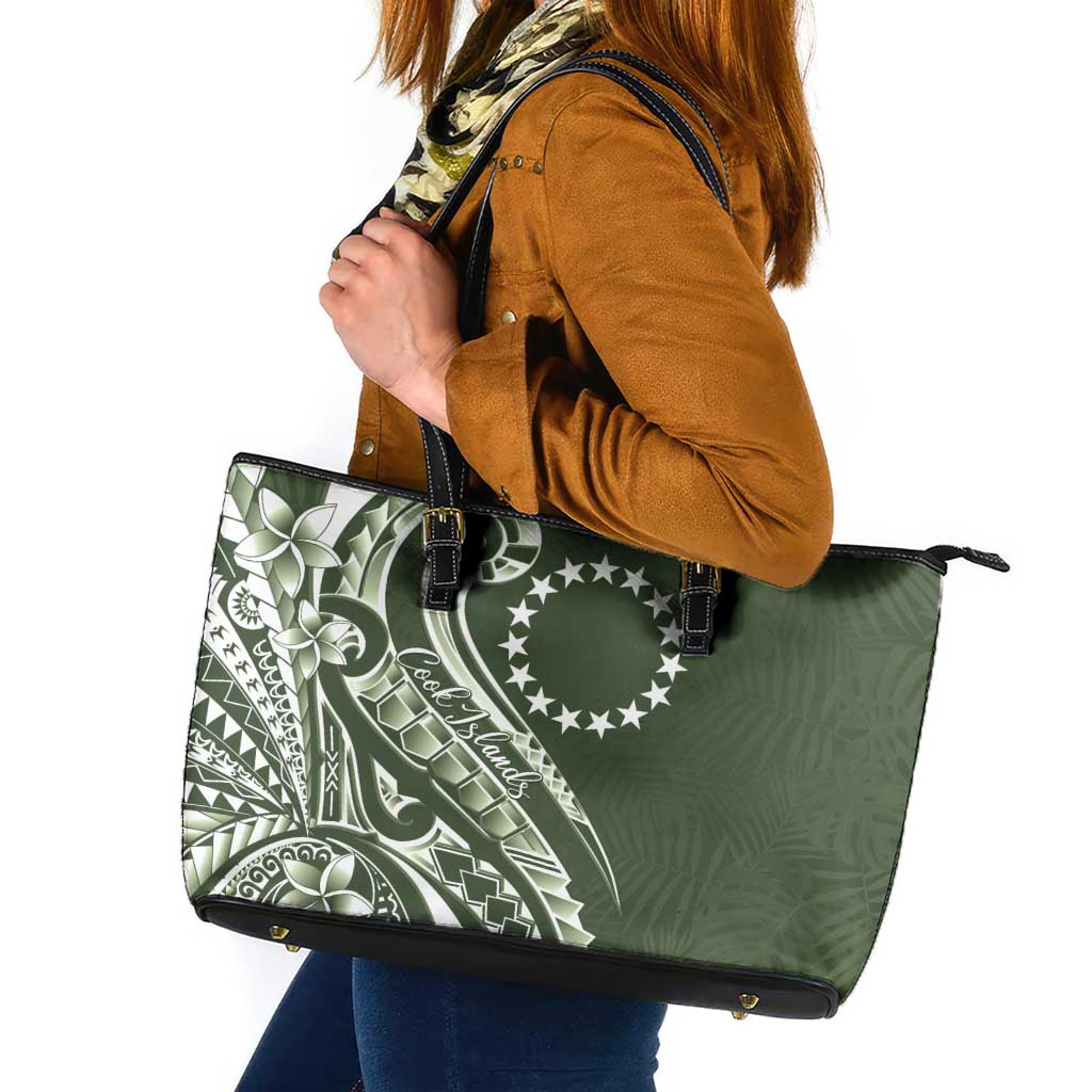 Kia Orana Cook Islands Leather Tote Bag Matie Plumeria Tropical Waves - Polynesian Pride